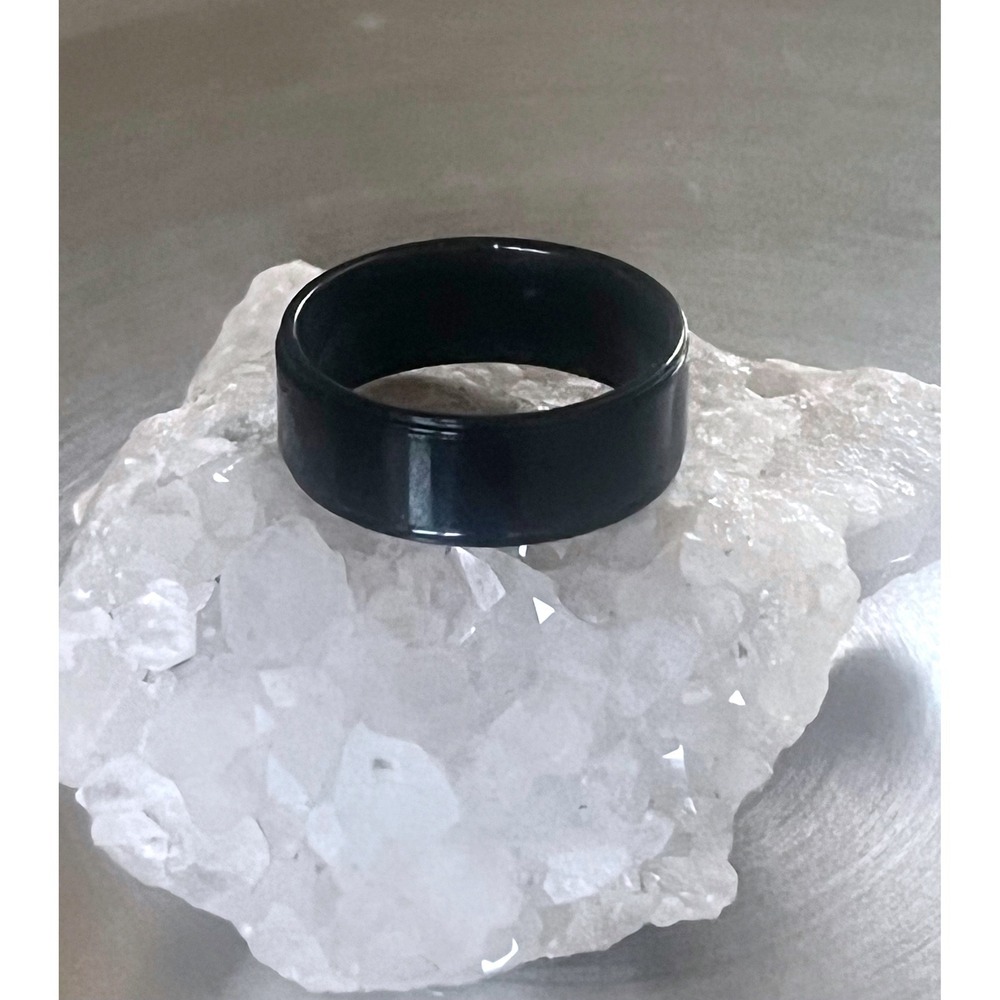Black Tungsten Unisex Band Ring-Polished Finish-Ridged Edge-8mm Width-Size 9-New - Picture 8 of 12